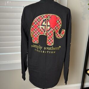 Simply Southern Black with Red Plaid Elephant Long Sleeve t-Shirt, Large